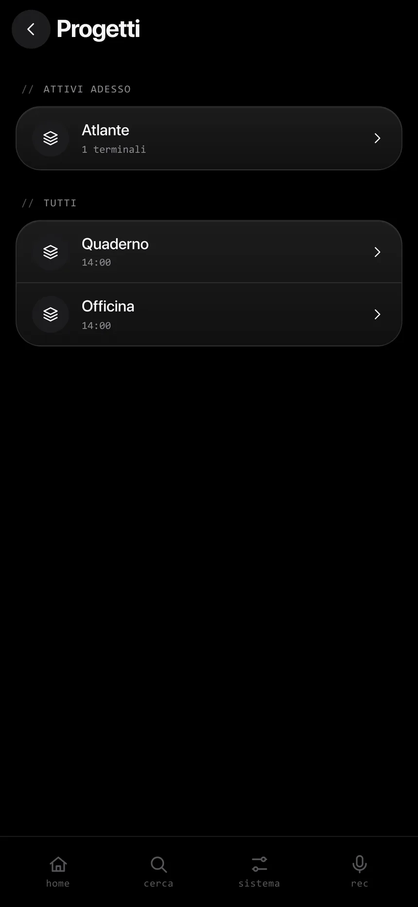 Pocket, i progetti, con dati di prova.